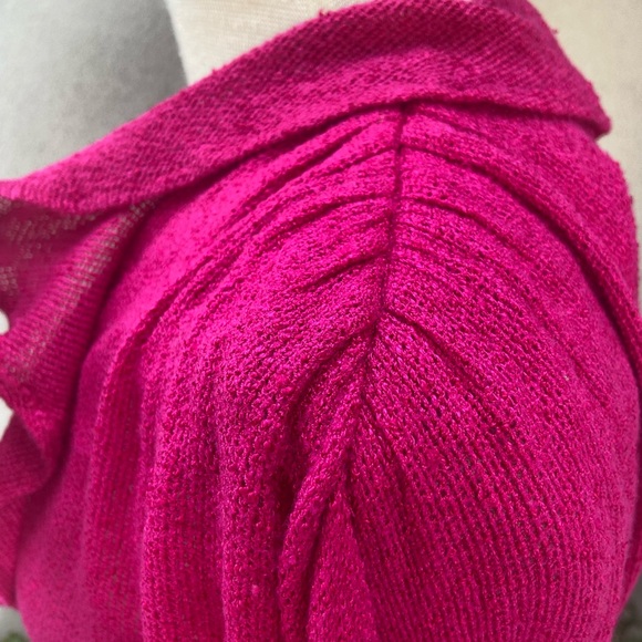Vtg boho fuchsia knit ruffle dress sz M Sybil Ca - Picture 6 of 13